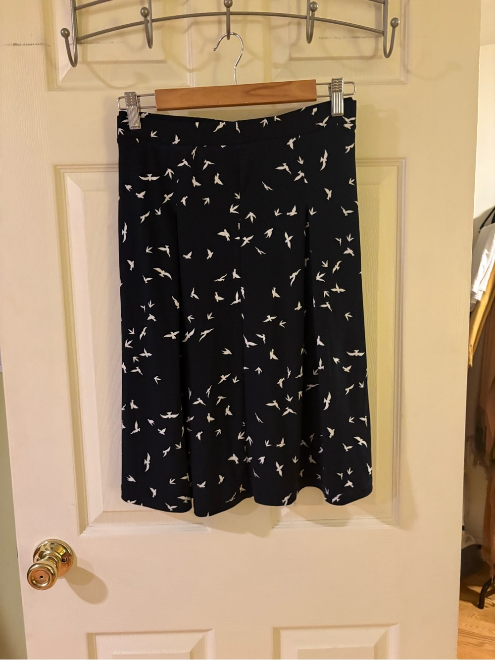 G.I.L.I. Black Midi Skirt with White Bird Print